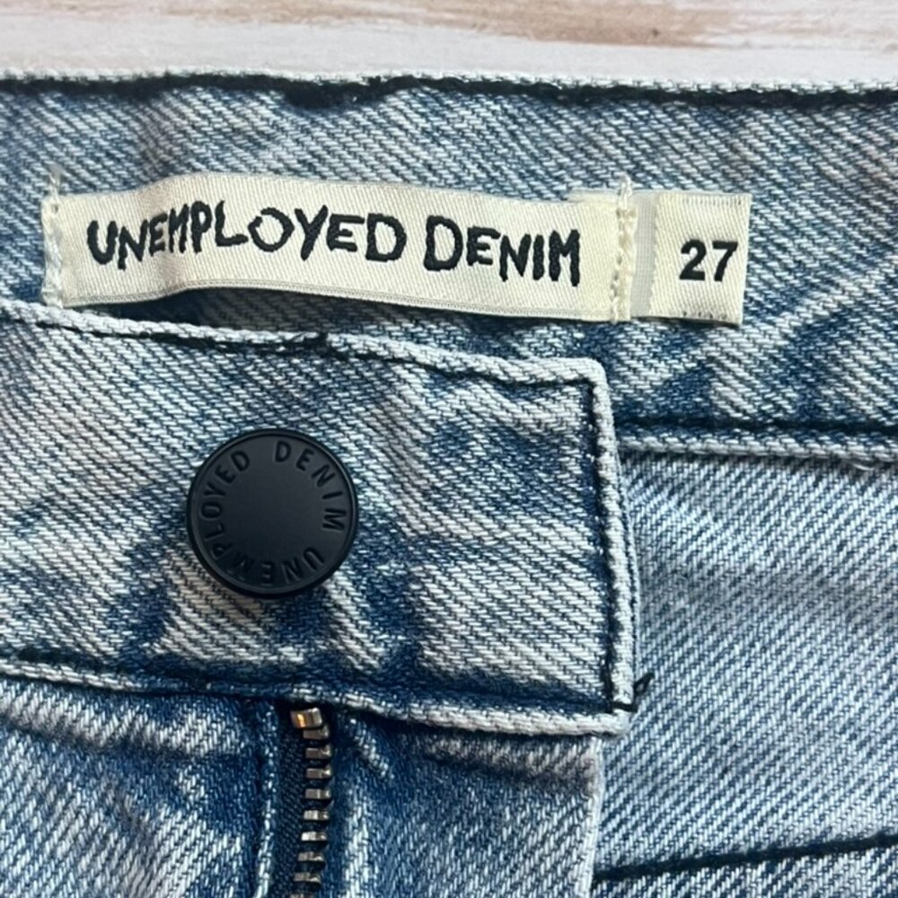 Unemployed Denim Straight Leg Jeans Distressed w/Star Patch Appliqués Size 27 - Picture 10 of 11